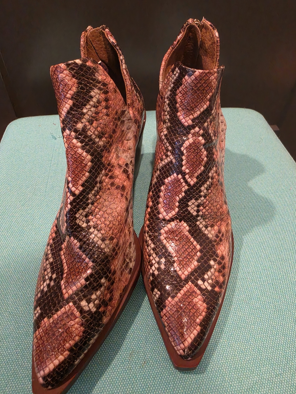 Vince Camuto Rose Snake-Print Pointed Ankle Booties